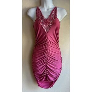 Vintage Y2K Sonnia K Sexy Party Dress L Butterfly Lace Ruched Rave Club Festival